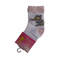 Skarpetki bawełniane z fantazyjnym ściągaczem, L - białe z różowym wykończeniem